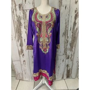 Boho Indian Style Dress Purple/Pink/Teal/Gold Check Measurements